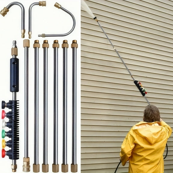 10pcs High Pressure Washer Extension Wand Set: 1/4" Quick Connect, 6 Nozzles (30°/90°/120°), Curved Rod, 4000 PSI - For Roof Drainage/Exterior Walls