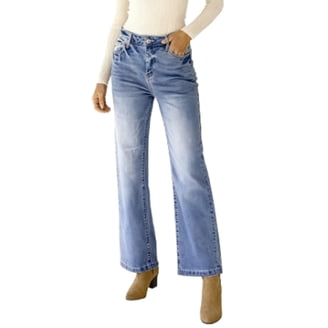 Kensie Women's Kaya High-Rise Wide Leg Jeans - 32" Inseam, Raw Hem, Size 0-24, Silverton Wash