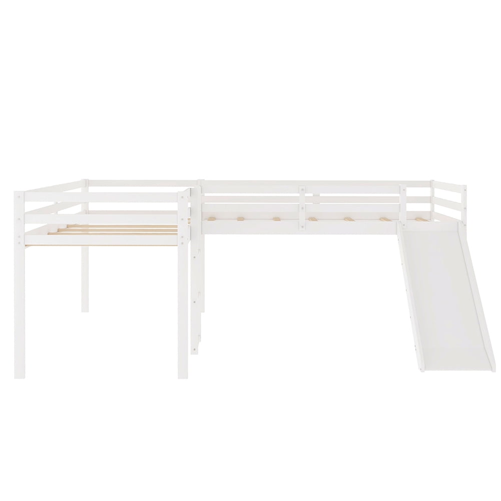 Kadyn L Shaped Loft Bed in Kid's Bedroom with Ladder and Slide, White