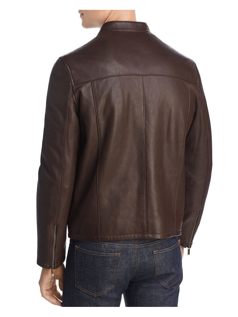 Cole Haan　レザージャケット　 ダークブラウン Sサイズ　米国製 COLE HAAN Men's Lambskin Leather Moto Jacket In Java Size Medium