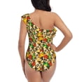 thumbnail image 5 of Zufioo Kittens With Maple Leaves Print One-shoulder Ruffled One-piece Swimsuit, High Elastic Integrated Removable Chest Pad Swimsuit Suitable for Beach, Pool and Vacation-Medium, 5 of 6