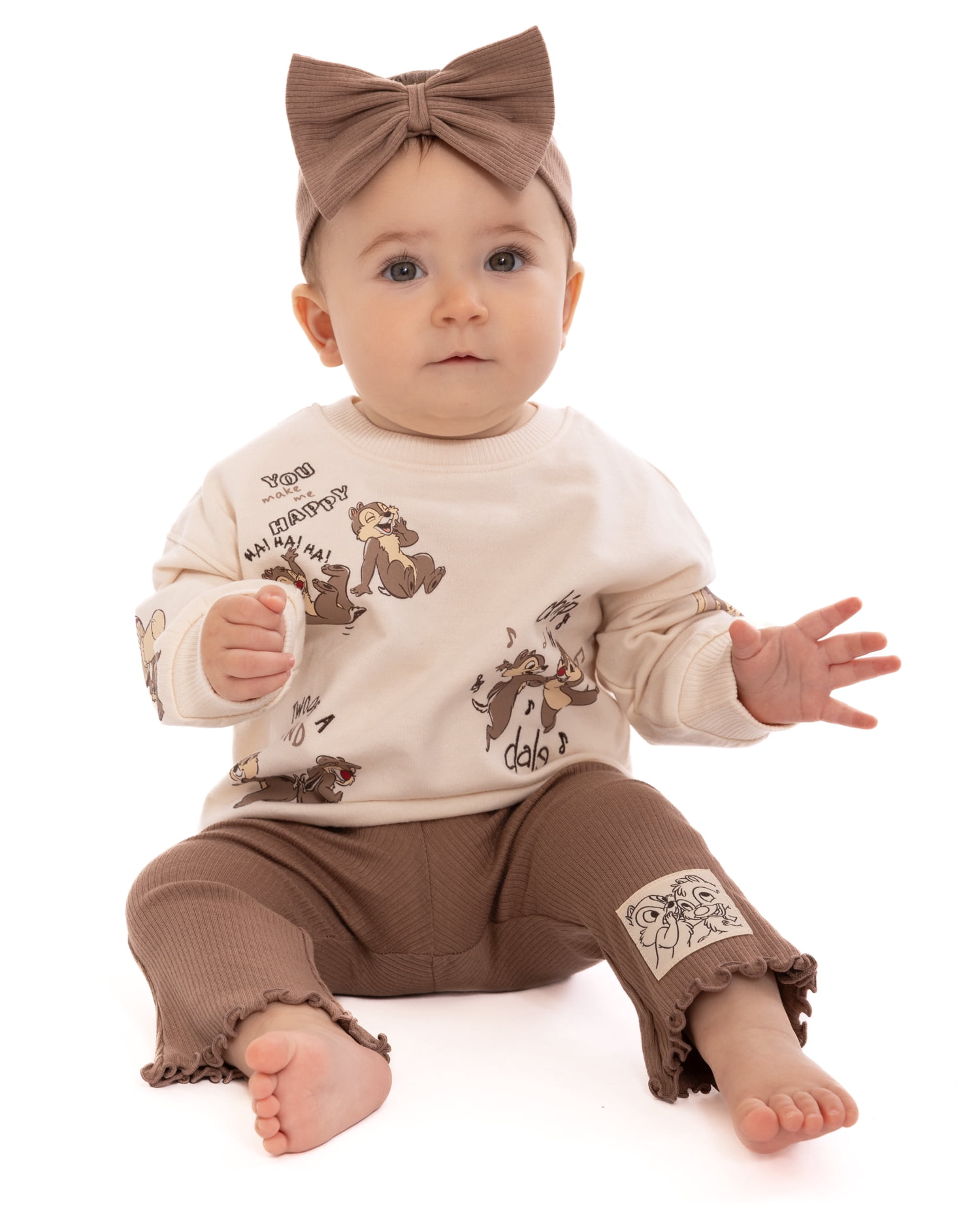 Disney Classic Chip n Dale Baby Girls Crewneck Sweatshirt, Leggings and Headband Set, 3-Piece, Sizes 0/3M-24M