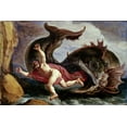 thumbnail image 2 of Lastman, Pieter 14x11 Black Ornate Wood Framed with Double Matting Museum Art Print Titled - Jonah and the Whale, 2 of 4