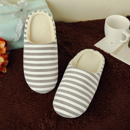 

Daznico Warm Slippers Women Men Warm Striped Slipper Indoors Anti-slip Winter House Shoes 6-6.5