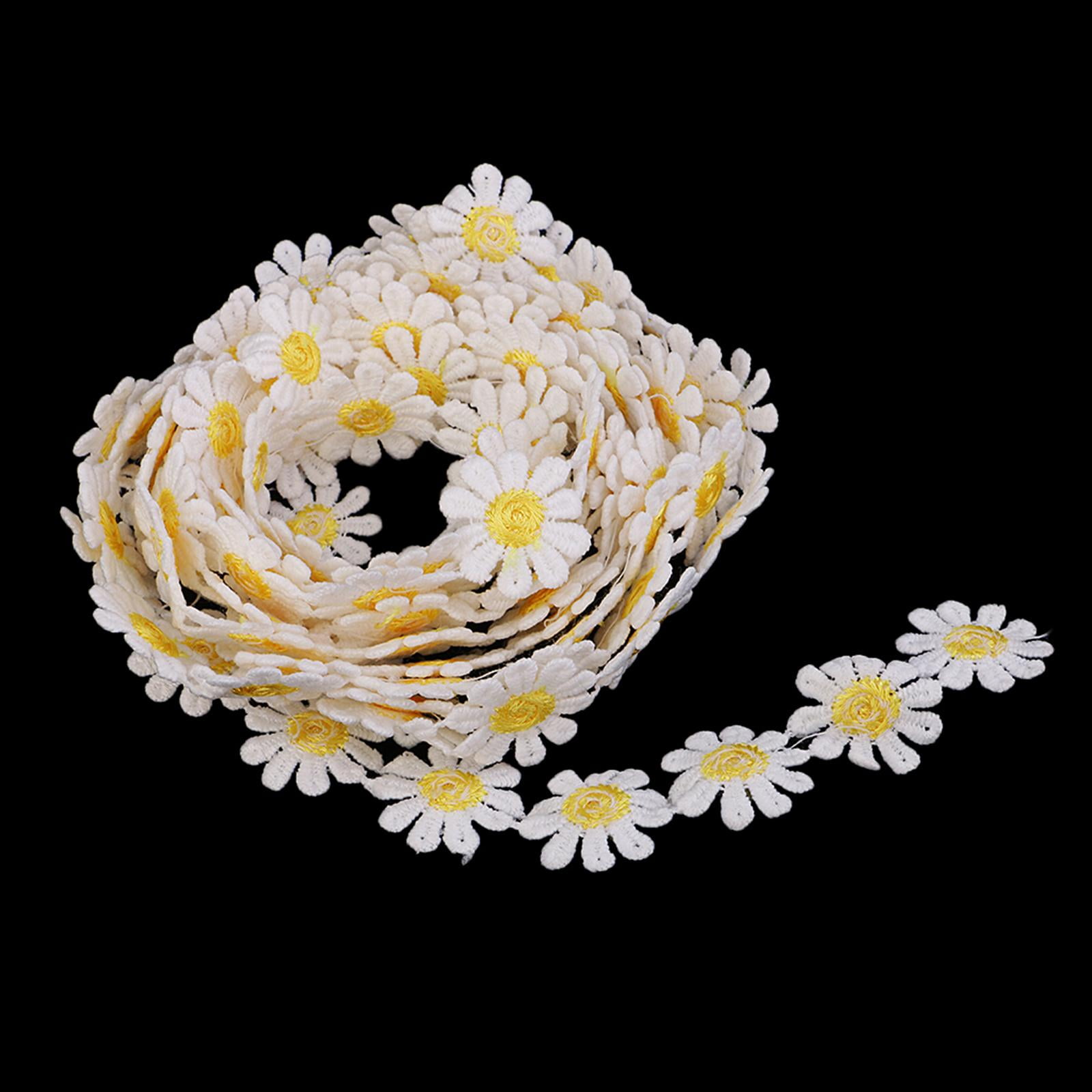 GUOOL 4-12pack 3 Yards 25mm Daisy Embroidery Lace Applique Ribbon Sewing Yellow 6 Pcs