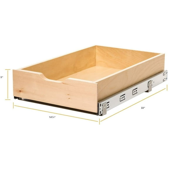 Knape & Vogt Wood Drawer Box Pull Out Cabinet Organizer - Soft Close - 5 x 14.88 x 22 In