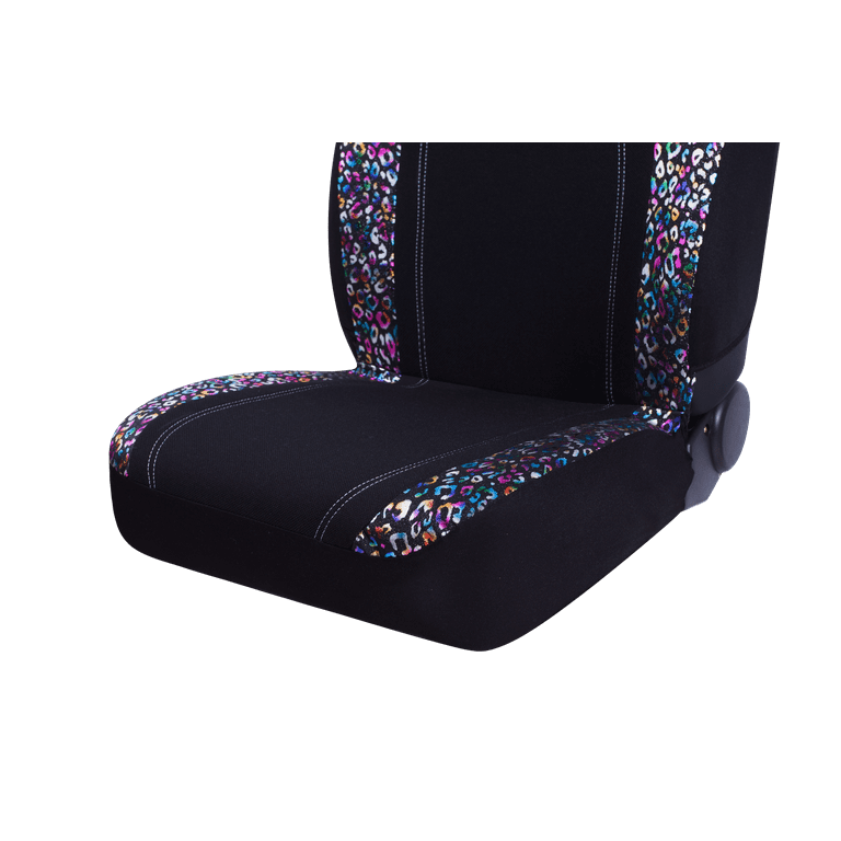Auto Drive 5Piece Rainbow Leopard Car Seat Cover Kit Polyester Black Universal Fit 2050SC06