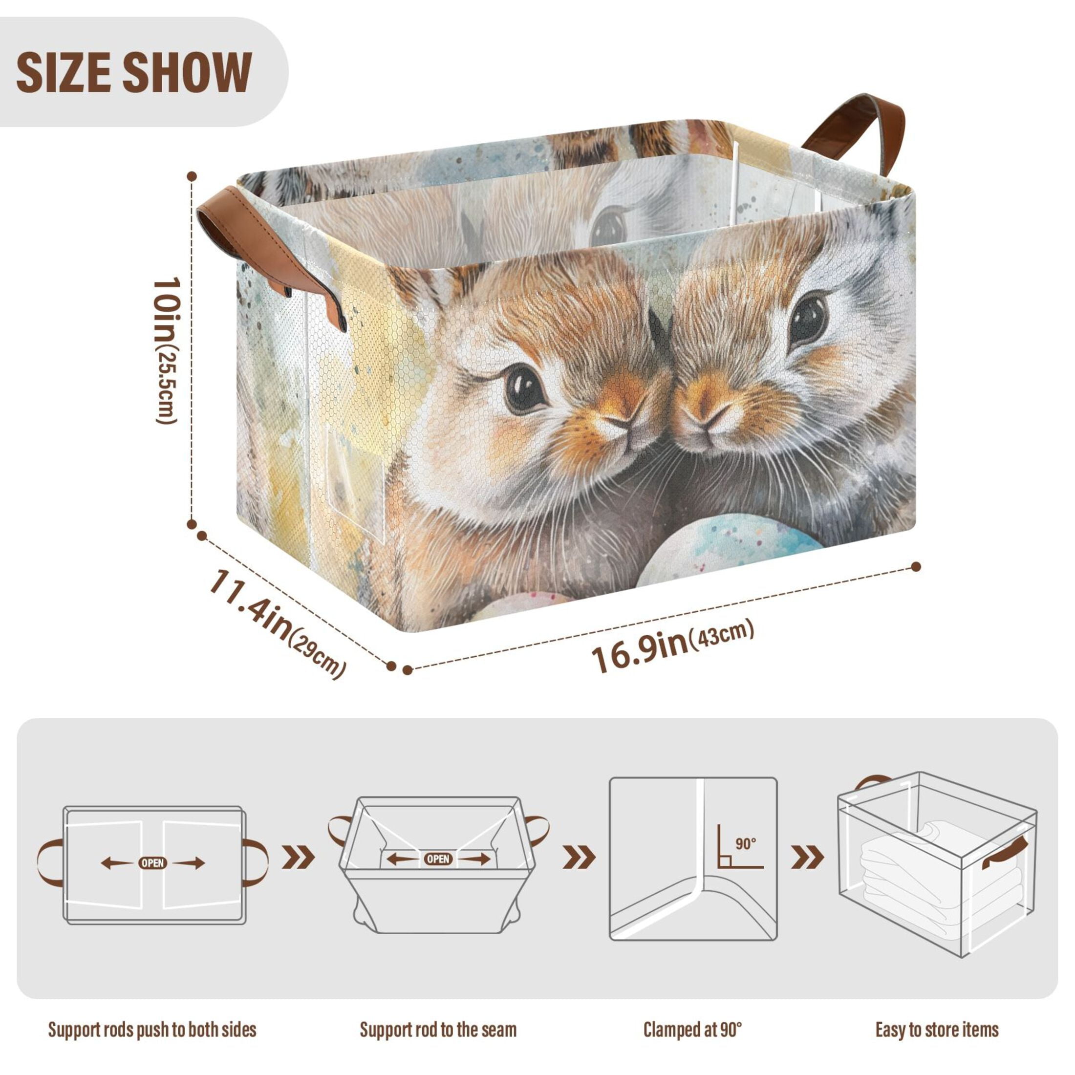 Bunnies Easter Eggs Foldable Storage Large Fabric Storage Baskets Organizer Storage Bins with Handles for Shelves