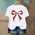 thumbnail image 4 of Kaemgyyd Valentine Shirts for Women Vintage Bow Printed T Shirt Rolled up Short Sleeve Valentines Gift Casual Tee Tops, 4 of 6