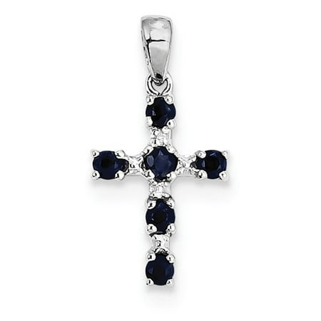 - Sterling Silver Rhodium Dark Sapphire & Diamond Cross Pendant. Gem Wt- 0.52ct