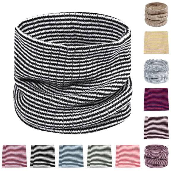 AWZXDE Winter Neck Warmer Two Color Striped Cover Soft Brushed Face Scarf Outdoor Knitted Neckerchief Black