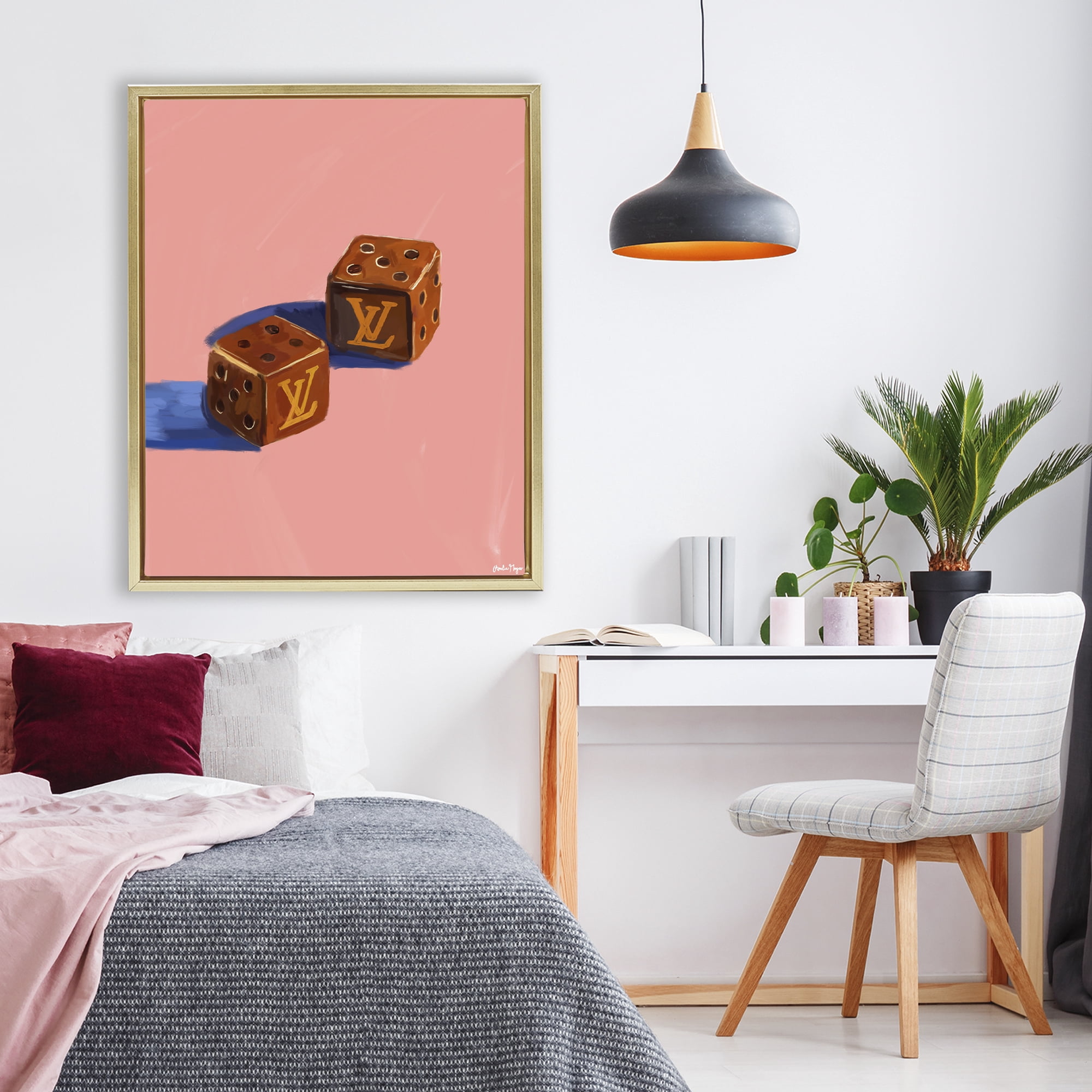 Stupell Industries Fashion Brand Dice Gold Framed Floater Canvas Wall Art, design by Amelia Noyes