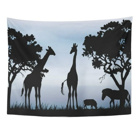 REFRED Blue Warthog Black and White Silhouettes Beautiful Scenery Giraffes Savannah Wall Art Hanging Tapestry Home Decor for Living Room Bedroom Dorm 51x60 (Best Scenery In Savannah)