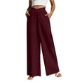 thumbnail image 2 of Linen Palazzo Pants for Women High Waisted V-Cross Trousers Loose Fit Wide Leg Slacks Soft Flowy Long Trousers Business Casual Wear, 2 of 6