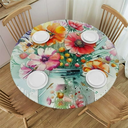

Patifu Flowers Round Table Cover in Stain Resistant & Washable 100% Polyester Tablecloth Table Cover for Indoor Outdoor Kitchen Dining Wedding Parties - Various Sizes Available 54 -58