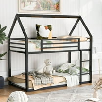 Twin over Twin House Bunk Bed with Built-in Ladder, Black