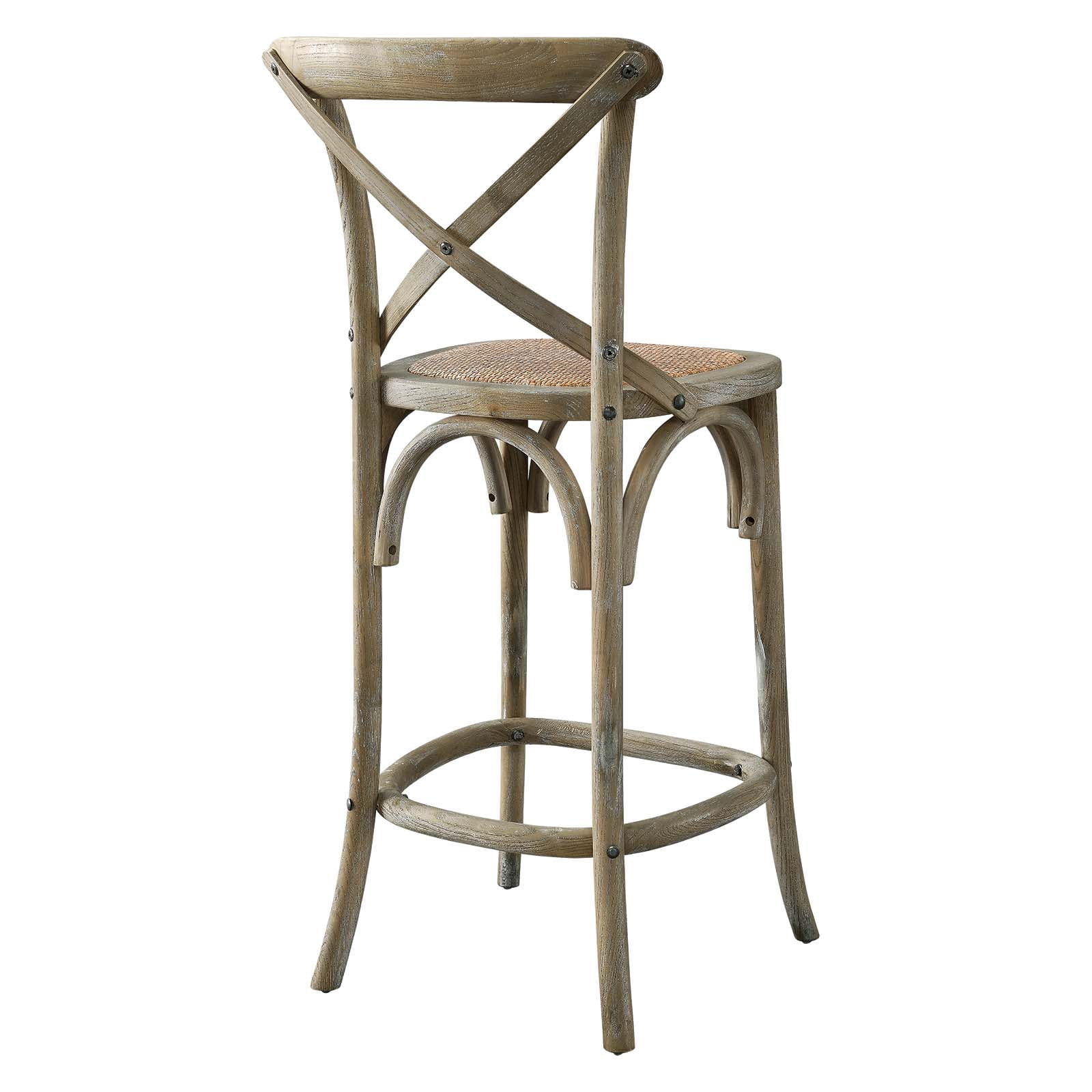 Modway Gear 39.5" Rattan and Elm Wood Counter Stool in Gray Finish