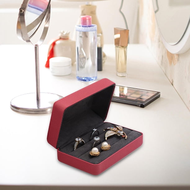 Caja organizadora de anillos para joyería, escaparate de viaje, caja de joyería portátil elegante, caja de almacenamiento de anillos para gemelos de Rojo