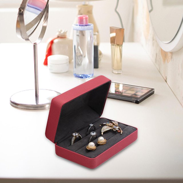 Caja organizadora de anillos para joyería, escaparate de viaje, caja de joyería portátil elegante, caja de almacenamiento de anillos para gemelos de Rojo