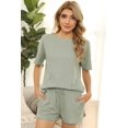 thumbnail image 2 of Ensemble de Pyjama en Tricot Gaufré pour Femmes, Haut à Manches Courtes et Shorts, Vêtements de Nuit avec Poches, 2 of 6