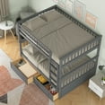 thumbnail image 2 of Euroco Pine Wood Bunk Bed With Storage, Full-Over-Full for Kids Teens, Grey, 2 of 14
