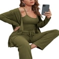 thumbnail image 1 of Women‘s 3 Piece Lounge Set Pajama Set Sweatsuits Open Front Cardigan Tank Tops Wide Legs Pants Outfits, 1 of 7