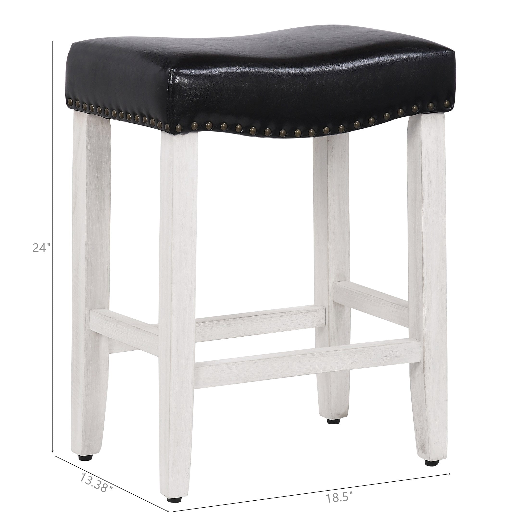 Polytrends Jameson Upholstered Polyester Antique White 24 Inch Counter Stool (Set Of 2) Antique White/Black Wood Rubberwood Footrest Leather Glam