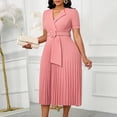 thumbnail image 3 of AURA Plus Size Summer V Neck Pleated A Line Dress High Waist Elegant Midi Party Dress XL XXXL, 3 of 10