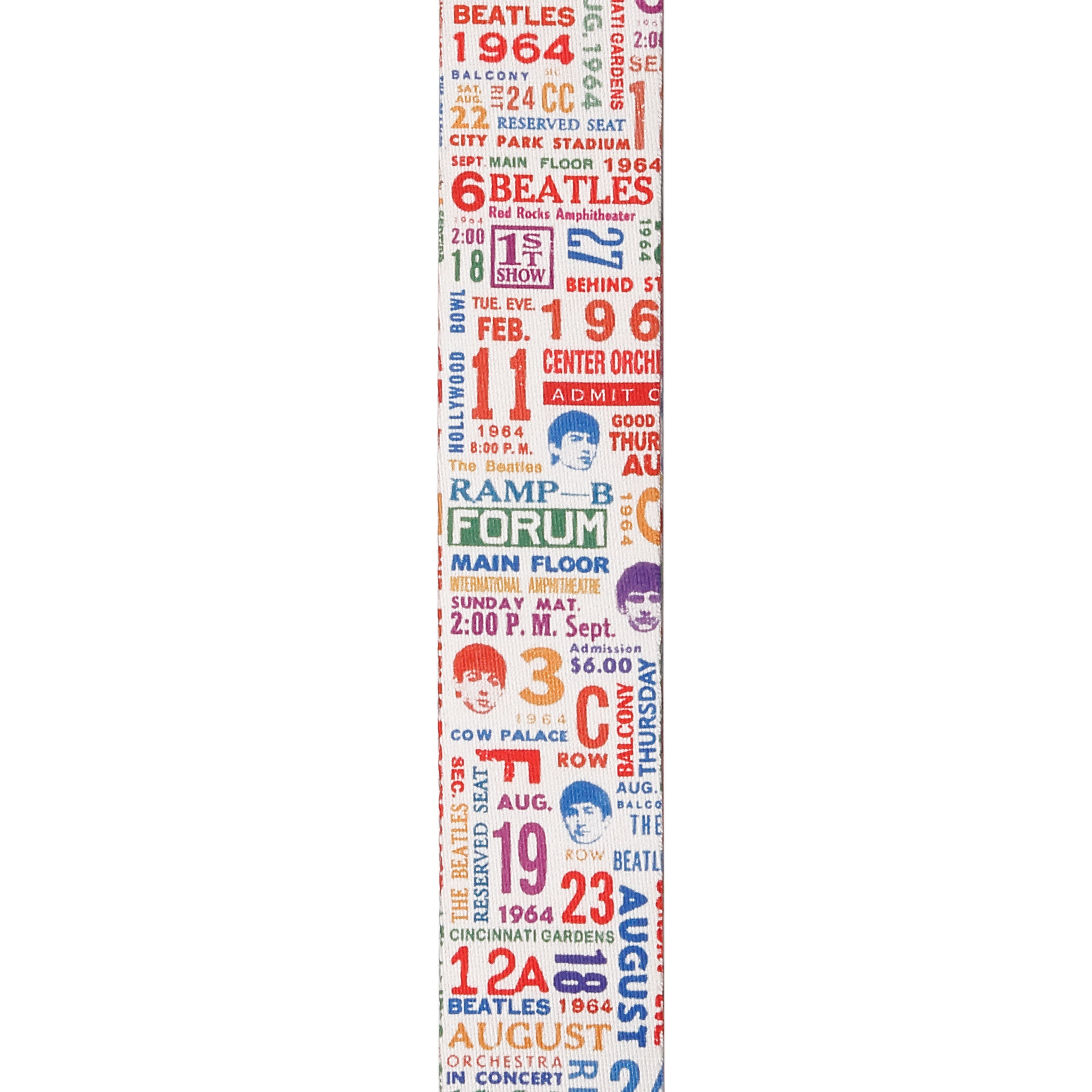 D'Addario 1964 US Tour Ticket Stubs Beatles Guitar Strap Multi-Color