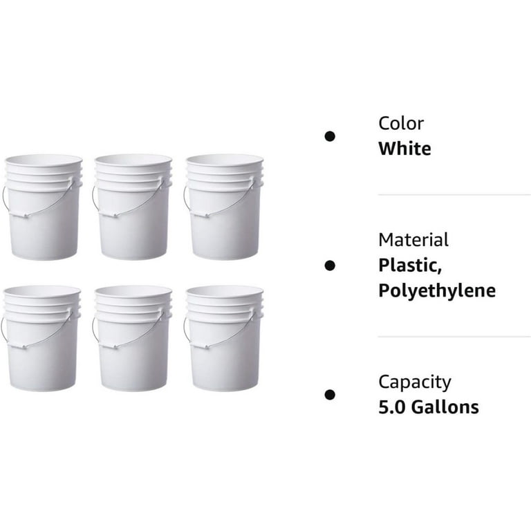 Letica Premium 5 Gallon Bucket, HDPE, White, 1 Pack