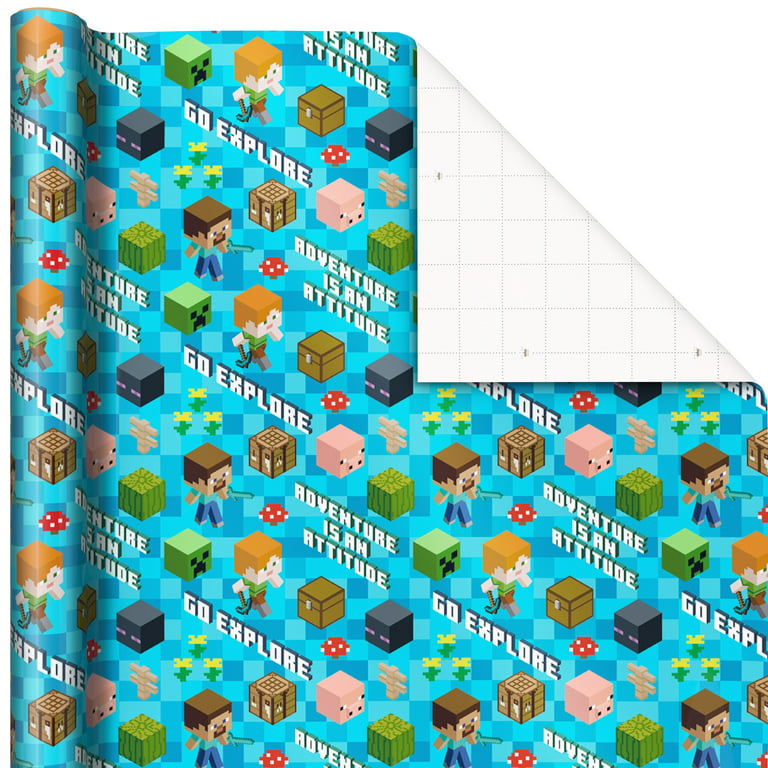Hallmark Wrapping Paper, 20 sq. ft. (Minecraft Adventure on Blue