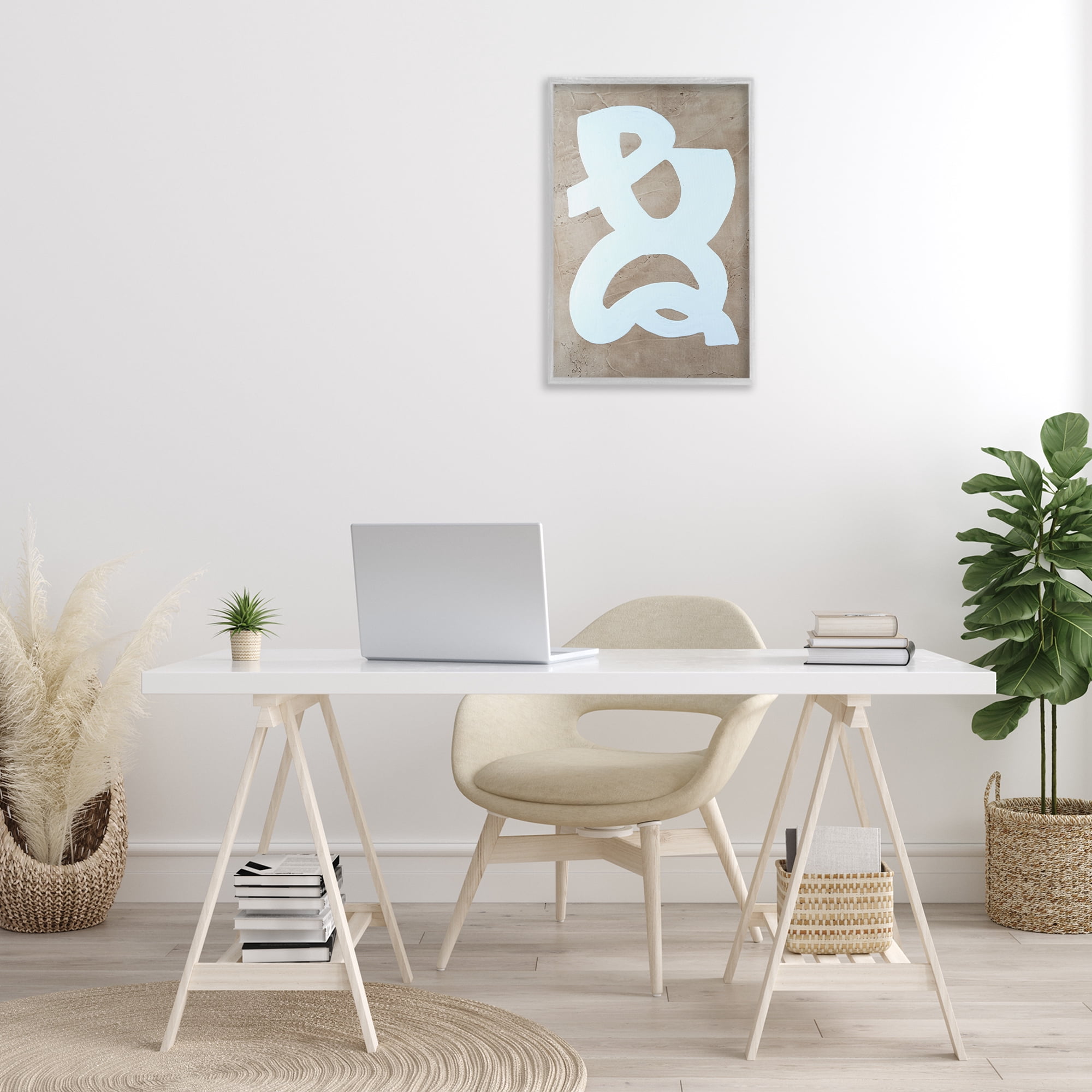 Stupell Industries Curving Form over Beige Abstract Painting Gray Framed Art Print Wall Art, 16 x 24
