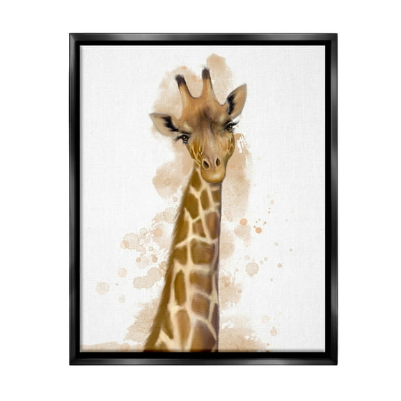 Stupell Industries Giraffe & Modern Splash Animals & Insects Painting Black Floater Framed Canvas Art Print Wall Art, 17 x 21