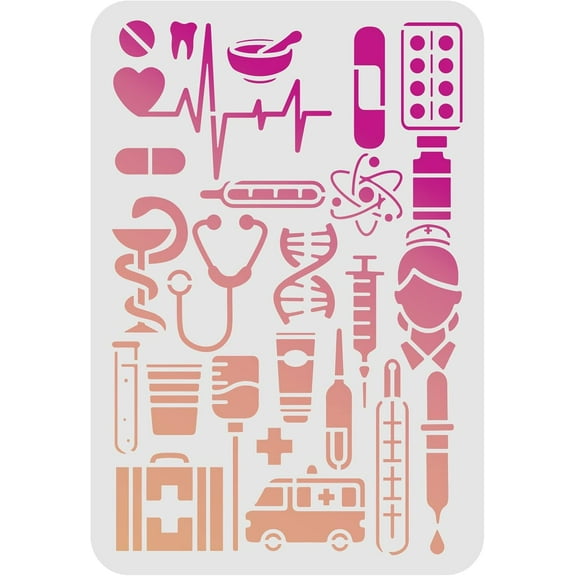 Medical Symbols Stencils 29.7x21cm International Nurses Day Decoration Stencils Nurse's Day Drawing Stencil for Painting on Wood Floor Wall Fabric