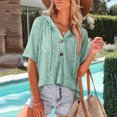 thumbnail image 5 of UDAUDU Womens Summer Tops 2026 Short Sleeve Button V Neck Waffle Knit Lightweight Drawstring Hoodies Spring Fashion Casual Blouses Shirts Mint Green 2XL, 5 of 8