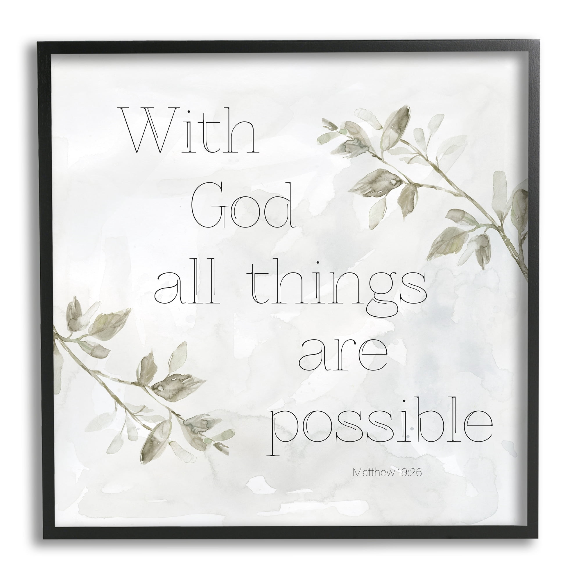 Stupell Industries With God All Things Possible Floral Sprig Religious Phrase Graphic Art Black Framed Art Print Wall Art, Design by Carol Robinson