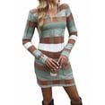 thumbnail image 4 of Women'S Striped Sweater Dress High Waist Knit Textured V Neck Long Sleeve Bodycon Dress Knit Mini Dress Green M, 4 of 9