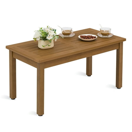 Dycanpo Outdoor Coffee Table Rectangle HDPS Patio Tables for Outside 17.7 x 35 x17.7 Teak