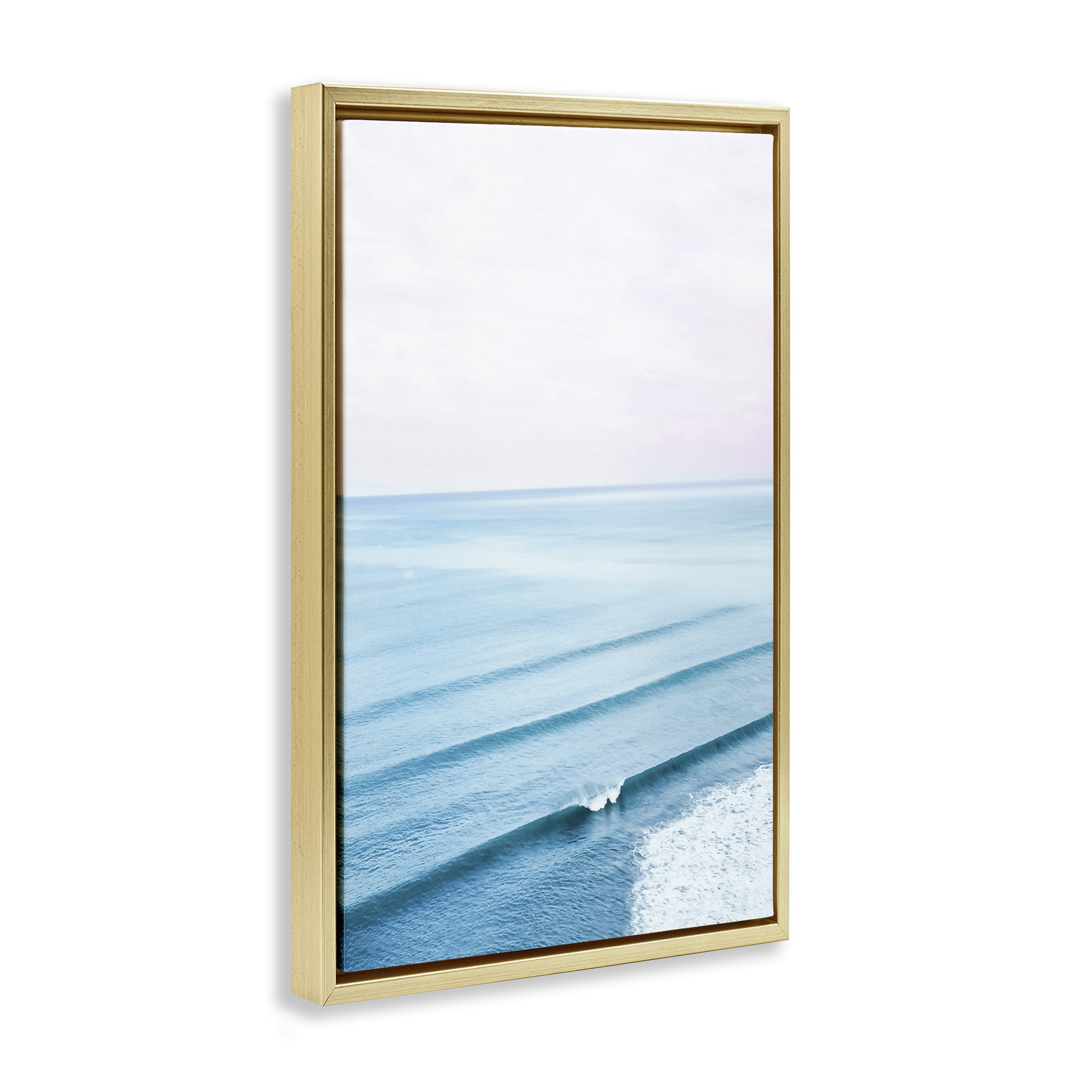 Stupell Industries Coastal Breaking Wave Nautical & Beach Photography Gold Floater Framed Canvas Art Print Wall Art, 17 x 25