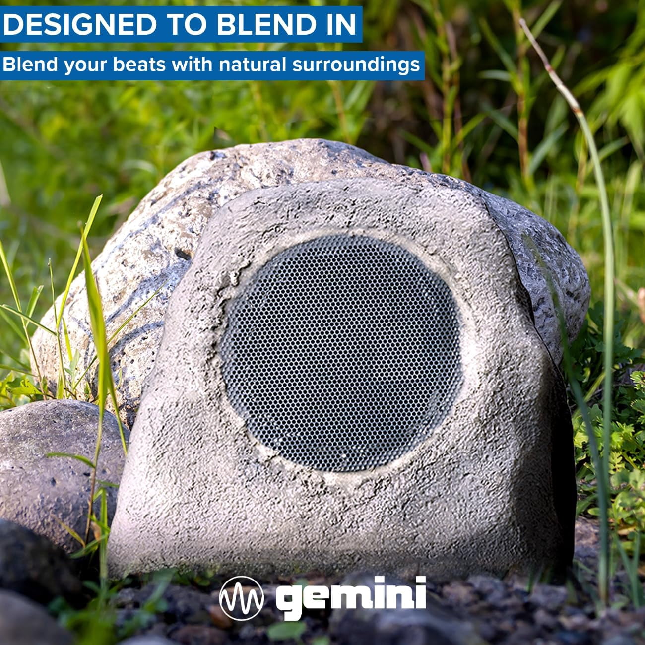 Gemini GHRK-500LTMS Solar Bluetooth TWS 30-Watt-Peak Outdoor Rock Speaker with LED Lighting (2 Pack), GHRK-500LTMS-PR