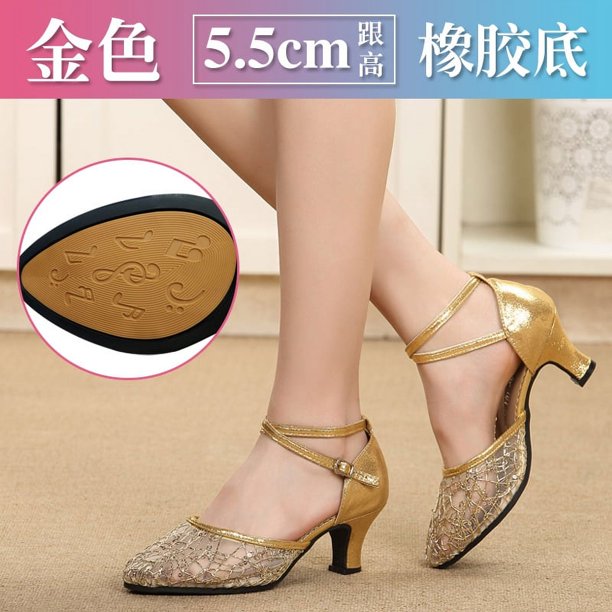 Zapatos de baile de Tango/salón de baile latino de malla para mujer, zapatos de baile profesionales de Salsa con tacón para niñas y mujeres de 3,5/5,5 cm
