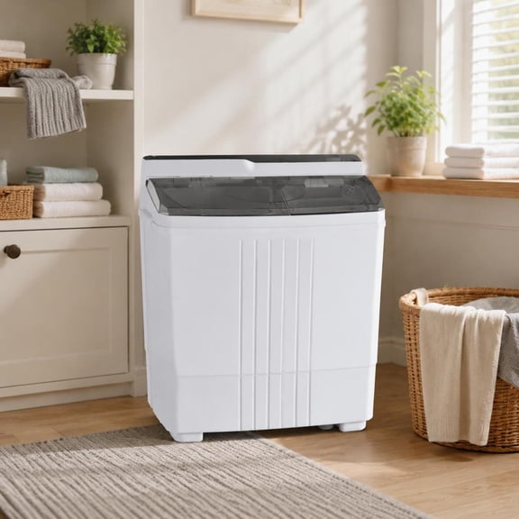 Twin Tub Portable Washing Machine with Timer Control, Drain Pump, 14.4 Lb Wash Capacity, Gray