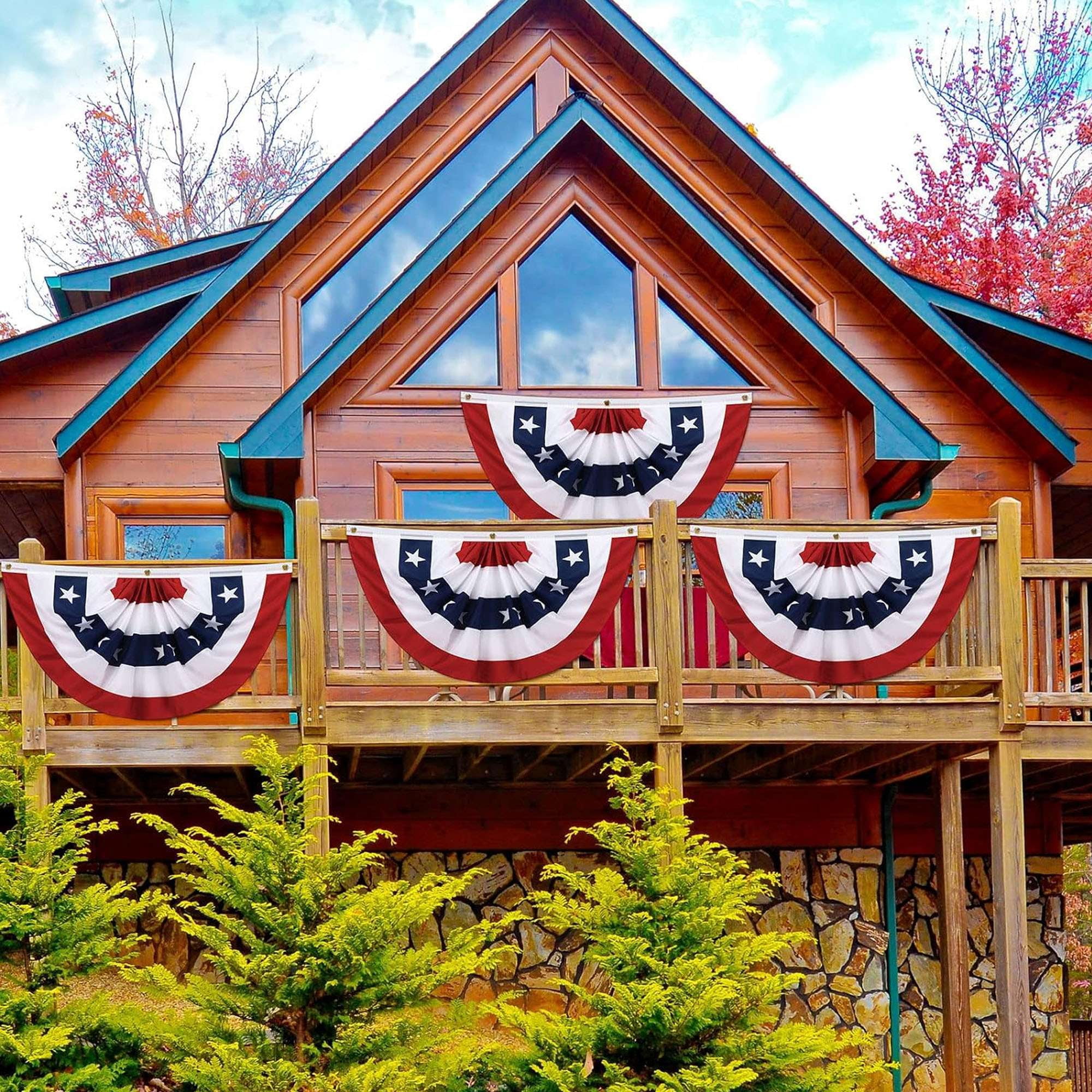 Deago USA Pleated Fan Flag American US Bunting Flag Patriotic Half Fan Banner Flag for 4th of July Memorial Day Indoor Outdoor Decoration (5 Pack, 1.5x3 Feet)
