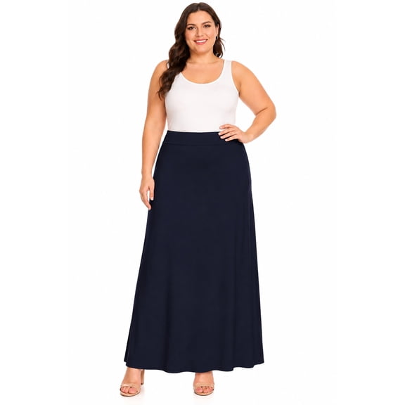 Women's Plus Size Foldable Waist Solid Maxi Skirt