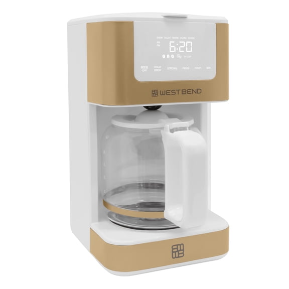 West Bend Timeless 12 Cup Hot & Iced Coffee Maker, in White/Gold (CMWB12WG13)