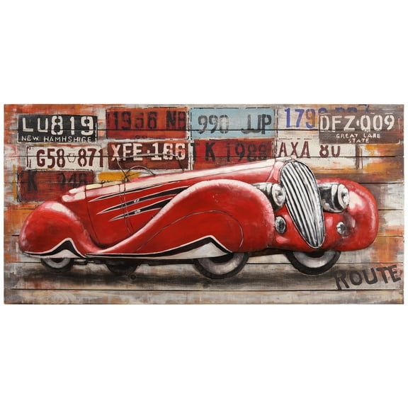 Empire Art Direct Jaguar XK120 Handed Painted 3D Metal Wall Sculpture on Slatted Solid Wood Wall Art, 48" x 24" x 2.8", Ready to Hang