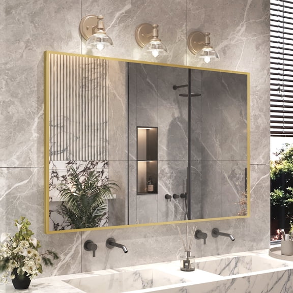 48 in. W. x 32 in. H Rectangle Aluminum Alloy Framed Wall Mounted Bathroom Vanity Accent Mirror in Brushed Gold