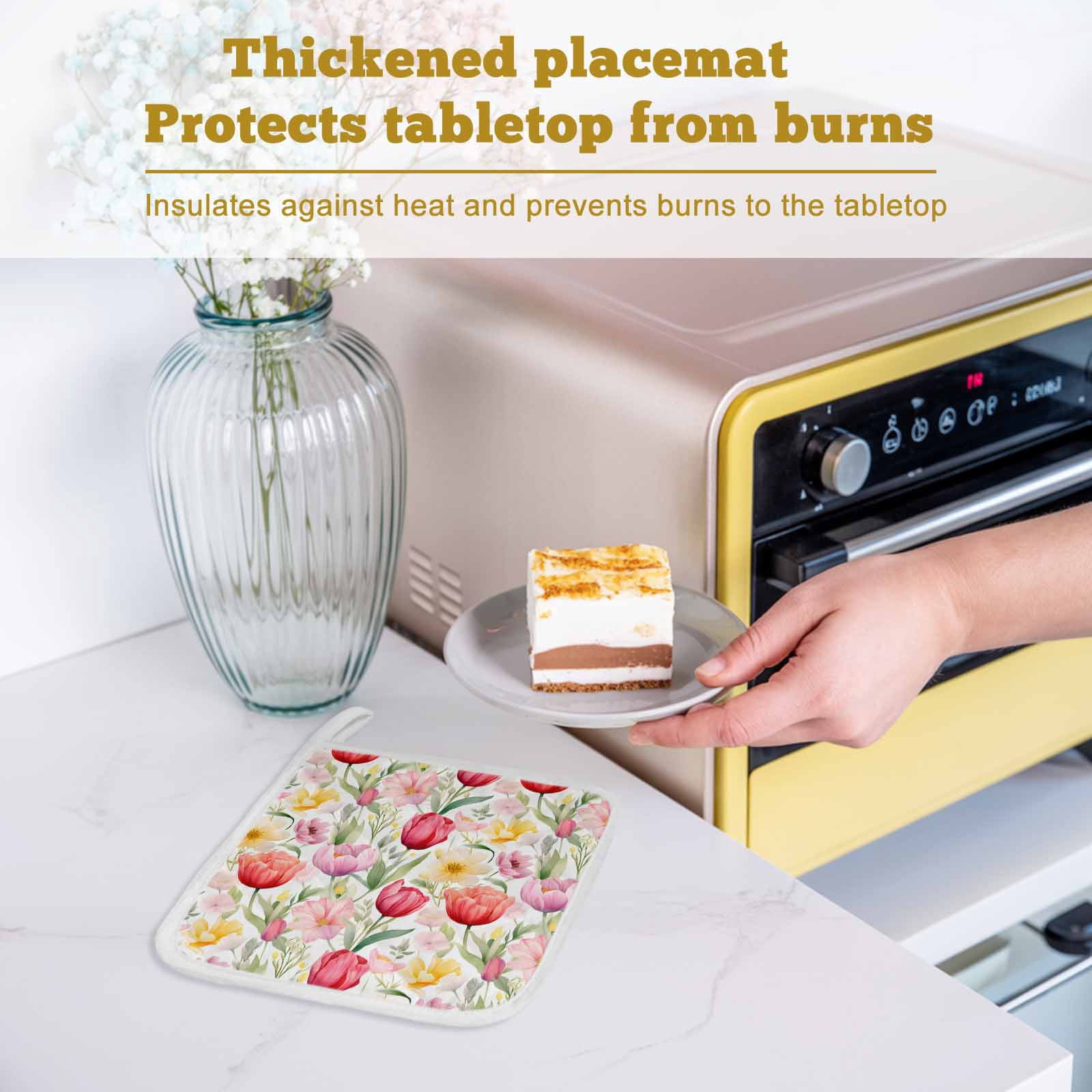 Spring Tulip Pot Holders for Kitchen Heatproof Potholder, 3 Pack Summer Floral Botanical Elegant Hot Pads Multipurpose Oven Pads Cloth Potholders Trivet for Cooking Baking