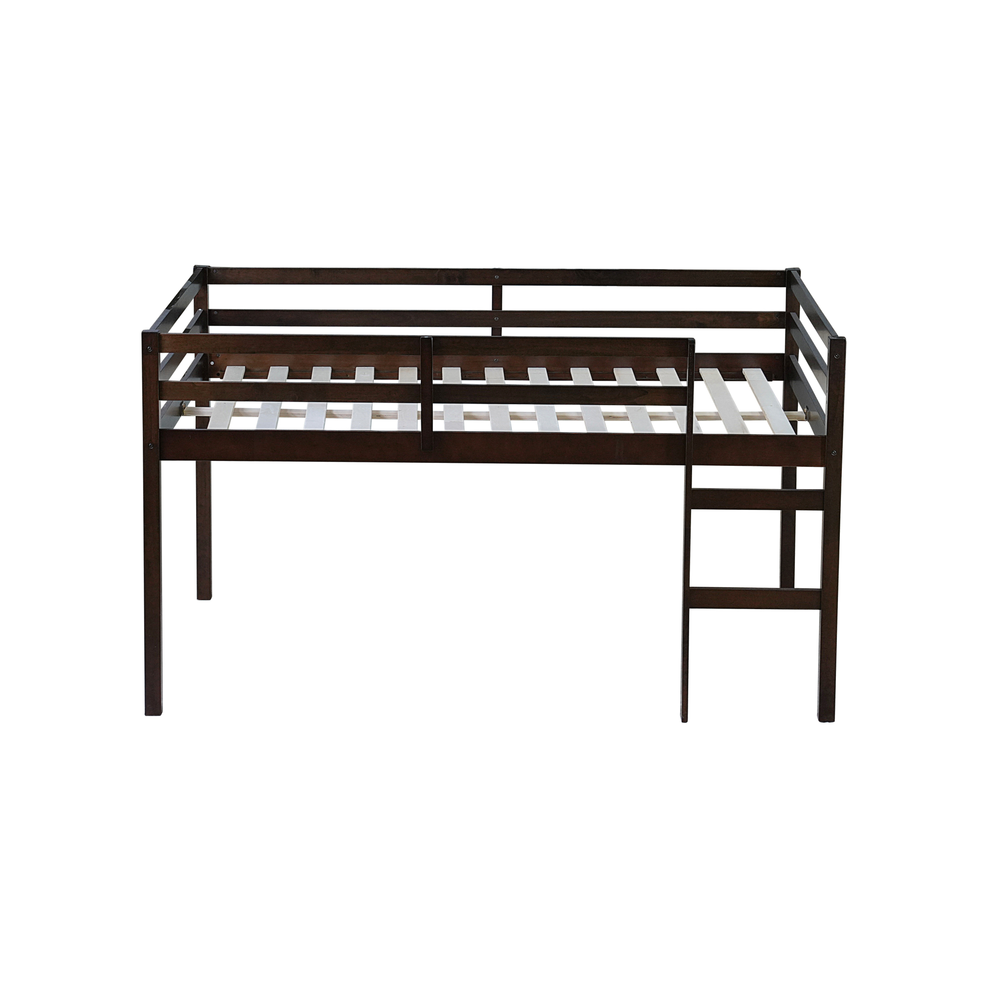 Leumius Full Loft Bed with Ladder, Bed Platform of Strengthened Slats Solid Wooden Bed for Boys Girls Espresso