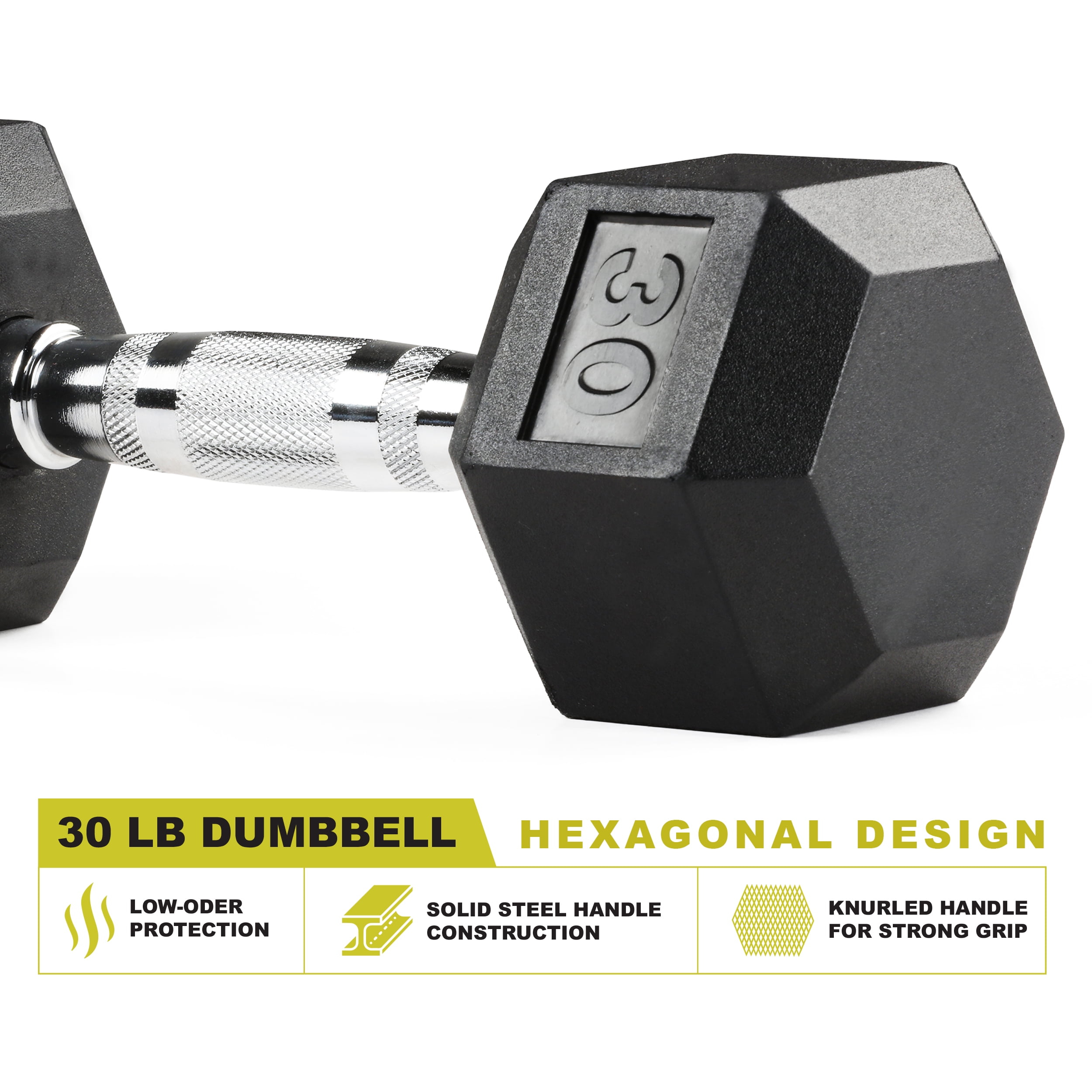 PRCTZ Rubber Hex Dumbbell, 30 lbs. Pair